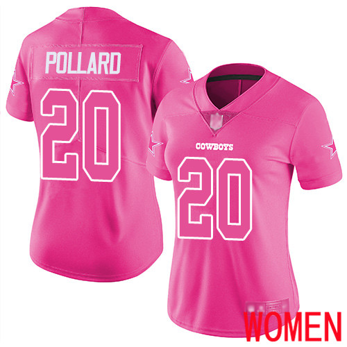 Women Dallas Cowboys Limited Pink Tony Pollard 20 Rush Fashion NFL Jersey